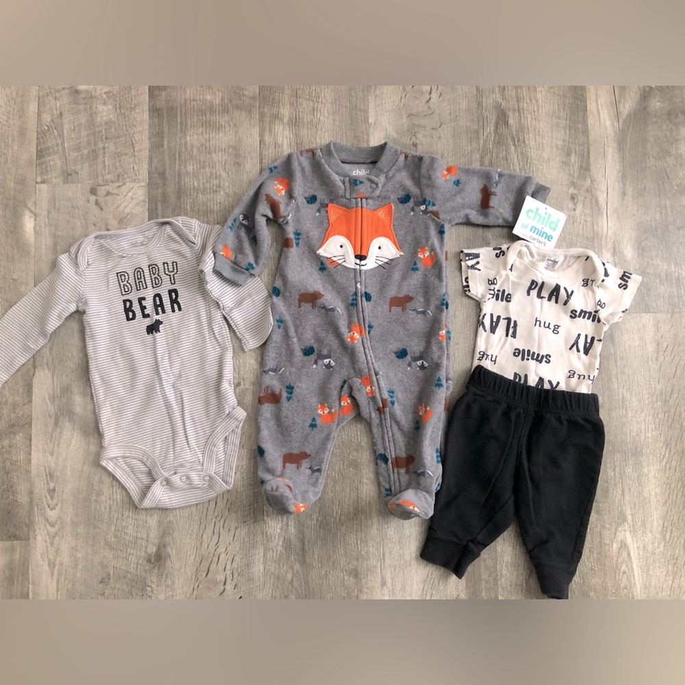 Carter's Gray and Orange Fox One Piece Fuzzy Zipper Sleeper Baby Bear Baby Boy